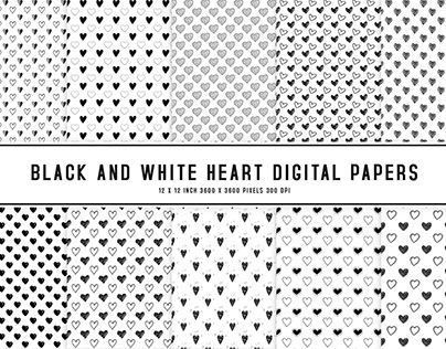 Black And White Heart Digital Papers