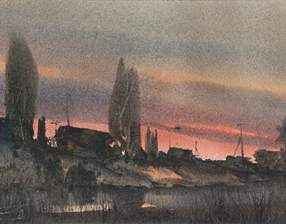 village sunset / watercolour