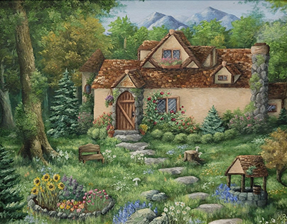 Forest Cottage Oil Painting