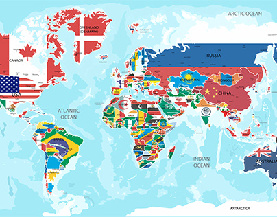 World map with flags all countries