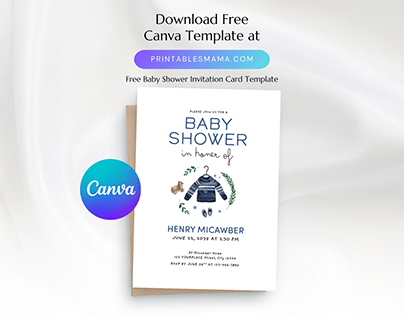 Free Baby Shower Invitation Card Template for Canva