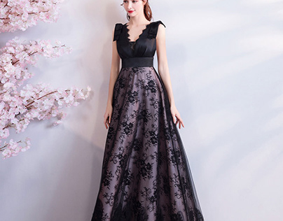 Mature Style 40 Years Old Women Black Evening Dress