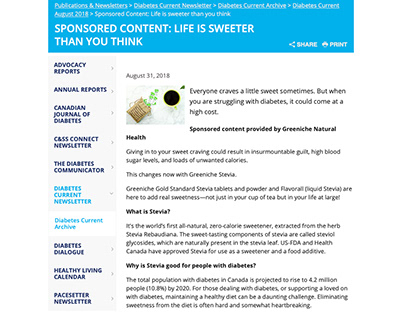 Sponsored Digital Content for Greeniche Stevia