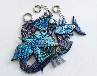 Dichroic glass sea creatures wall hangings