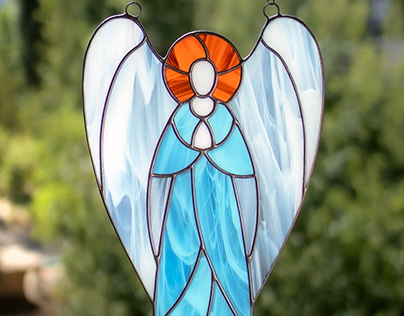 Stained glass praying angel suncatcher