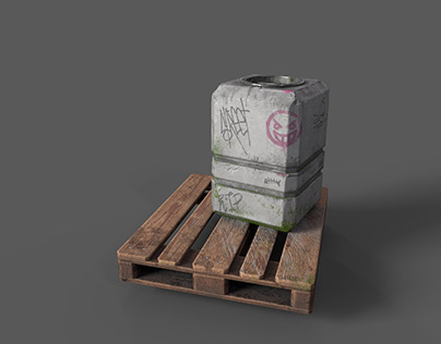 City trashcan and wooden pallet - 3D Model