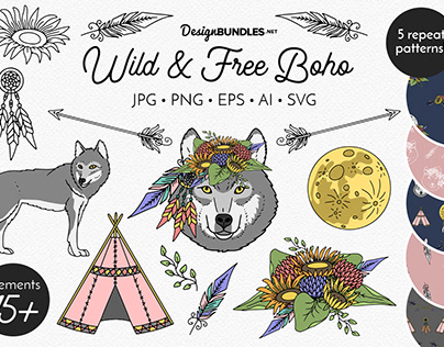 Wild and Free Tribal Boho Illustrations & Patterns