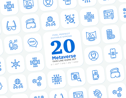 Metaverse 20 Pixel Perfect Thin Line Icons Set