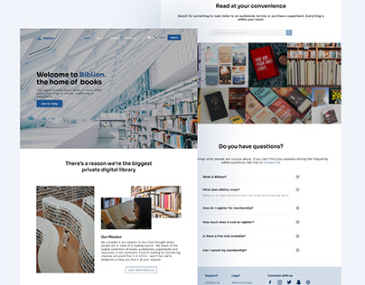Project thumbnail - Biblion Library; Landing page, Log In & Sign Up