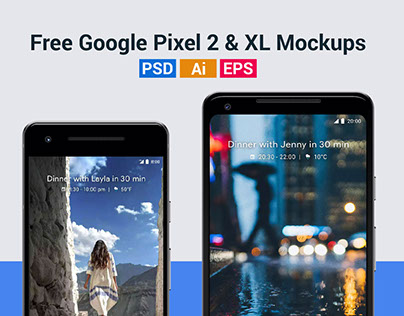 Free Google Pixel 2 & Pixel 2 XL Mockups in PSD & Ai