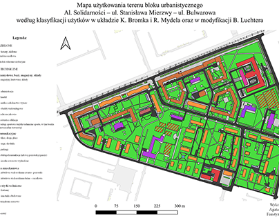 Mapa użytkowania terenu bloku urbanistycznego [QGIS]