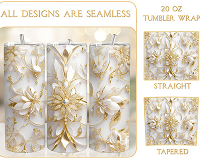 Luxury Gold White 20 Oz Tumbler Wrap Sublimation
