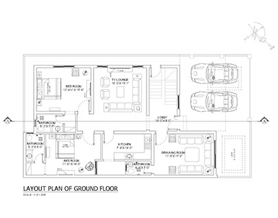 Designing 35 x 65 ft. House plan using AutoCAD