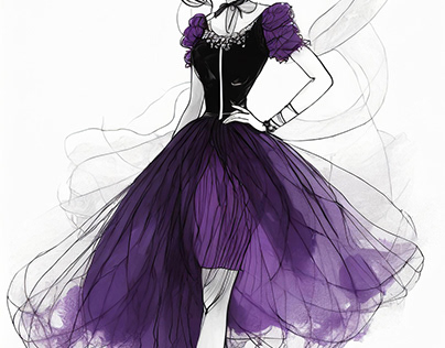 Sketch design of a lady in black and purple