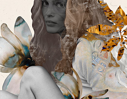 Collage artwork of girl with flowers