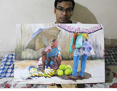 The Fruit Seller - Oil Color Painting - by Kamal Nishad