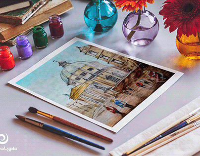 architecture painted with watercolors