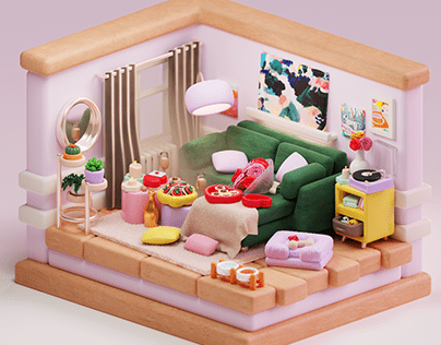Isometric 3D - Cozy Valentine's Day Living Room