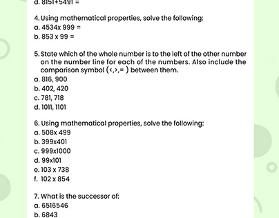 Whole Numbers Important Questions – NCERT Class 6 Maths