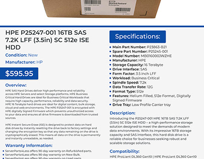 P25247-001 HPE 16TB SAS 7.2K LFF LP 512E ISE HDD