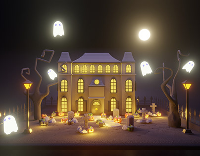 Halloween Haunted Mansion • Low Poly 3D Blender