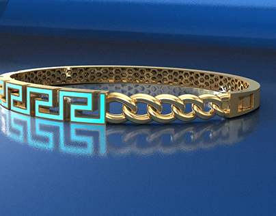 A bangle with Versace mina and chain shapes