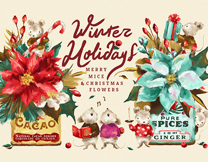 Floral Christmas & Merry Mice