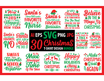 Merry Christmas Typography T-Shirt Design Bundle
