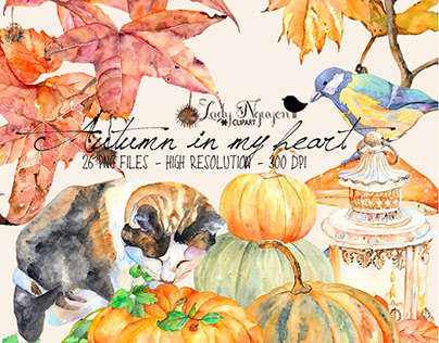 Autumn in my heart Watercolor clipart Set