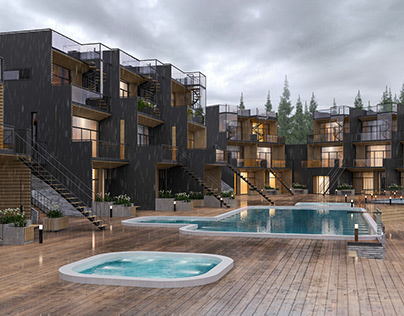 Проект комплексу Skogur Home & Resort. Апарт-готелі