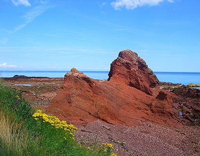 The red sandstone rocks of Dunbar