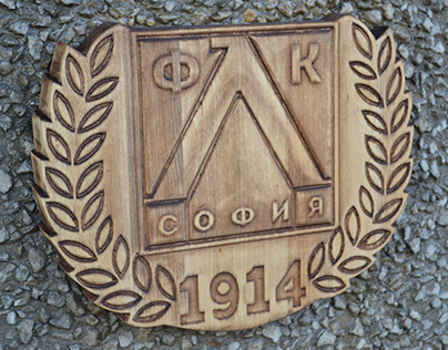 Wooden carved logo on the football club Levski Sofia