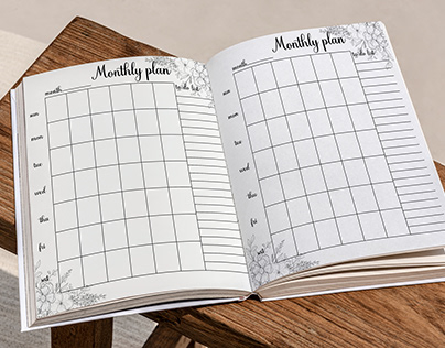 Floral Black And White Monthly Planner