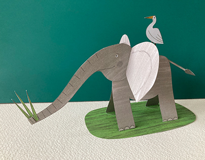 'Baby Elephant & Egret' DIY paper model