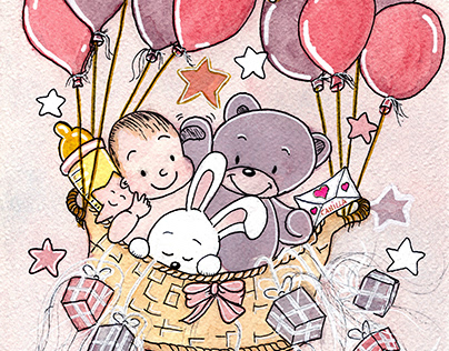 pencil drawing, watercolor coloring for child birth