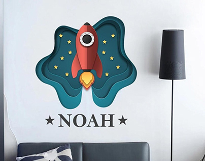 Personalised Space Ship Wall Sticker Name Kids Nursery
