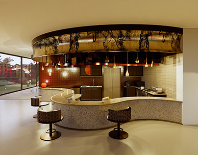 Japandi Style Hotel Project Restaurant-Bar Area