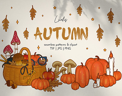 Autumn - seamless pattern & clipart