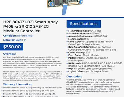 HPE 804331-B21 Smart Array P408i-a SR G10 SAS-12G