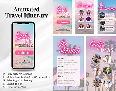 Animated Travel Itinerary Canva Template | Etsy Listing
