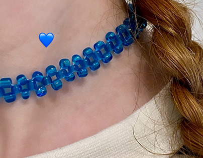 Blue choker made of large beads, size L