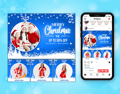 Blue Christmas theme design template for fashion store