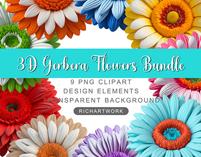 3D Gerbera Flowers Bundle Illustration Design Element