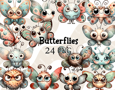Whimsical Funny Butterfly Clipart Bundle