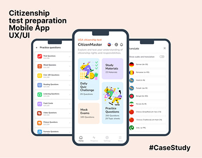 Citizenship test app | UXUI design | Case study
