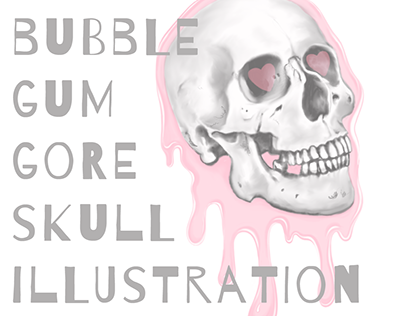 Bubble Gum Gore Skull Digital Watercolor Illustration