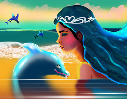 a mermaid and dolphin
