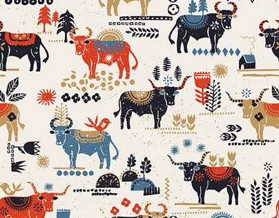 Collection folk art patterns: ox