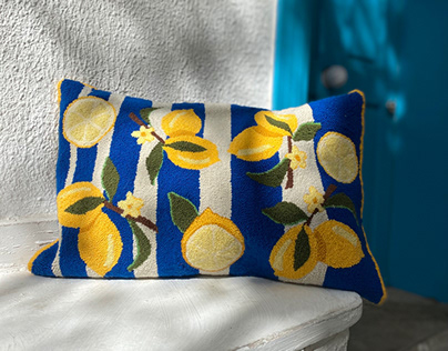 Hand tufted lemon pattern pillow