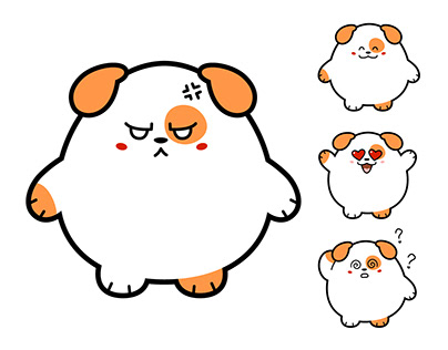 Chubby dog cartoon character emotions